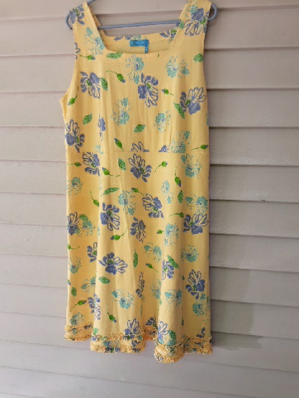 Fresh produce Yellow Floral A-Line Skirt with Blue Flowers 100% Cotton Size Xl